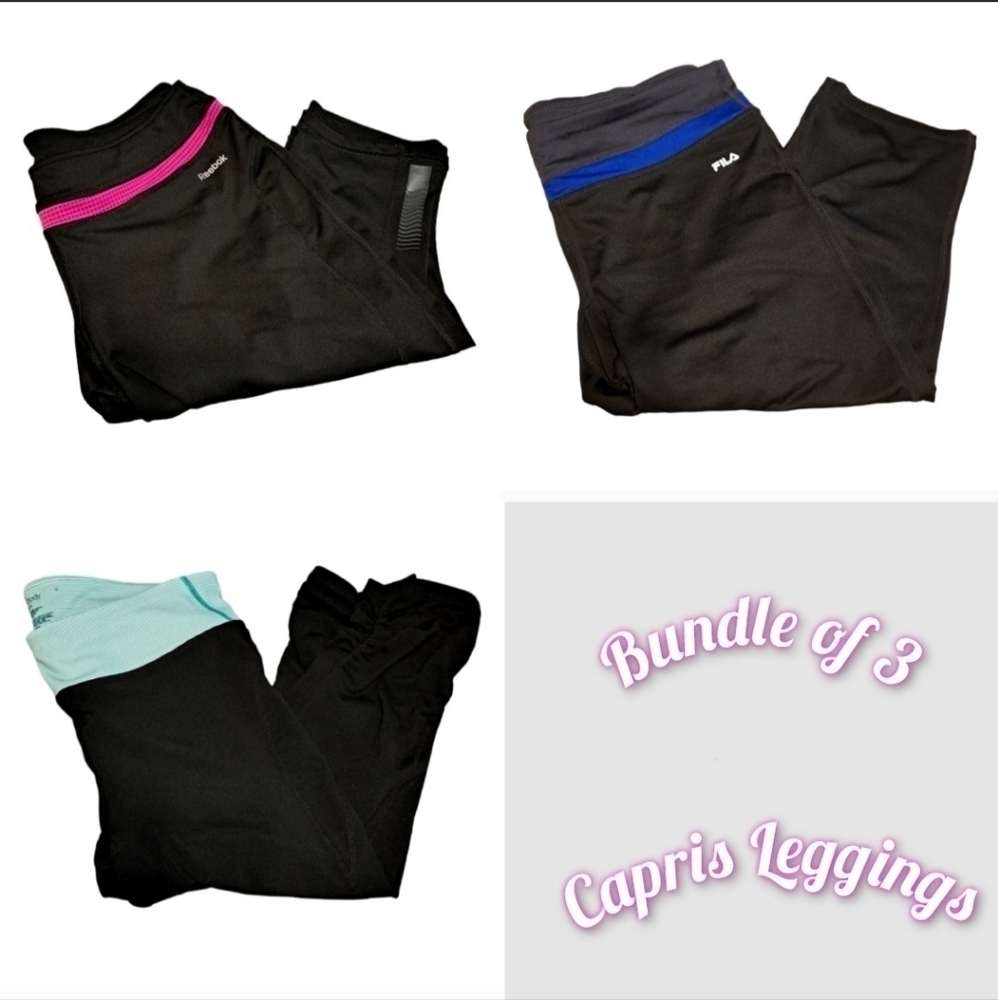BUNDLE of 3 • Capri Leggings • Reebok, Fila & Gap Body • Medium  • EUC •